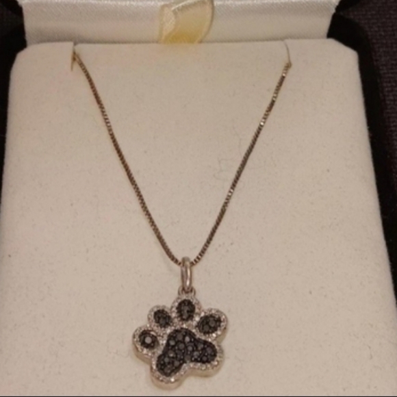 Kay Jewelers Jewelry - RARE 😻KAY JEWELERS😻 ANIMAL PAW PENDANT NECKLACE 925 Silver Black Onyx Diamond